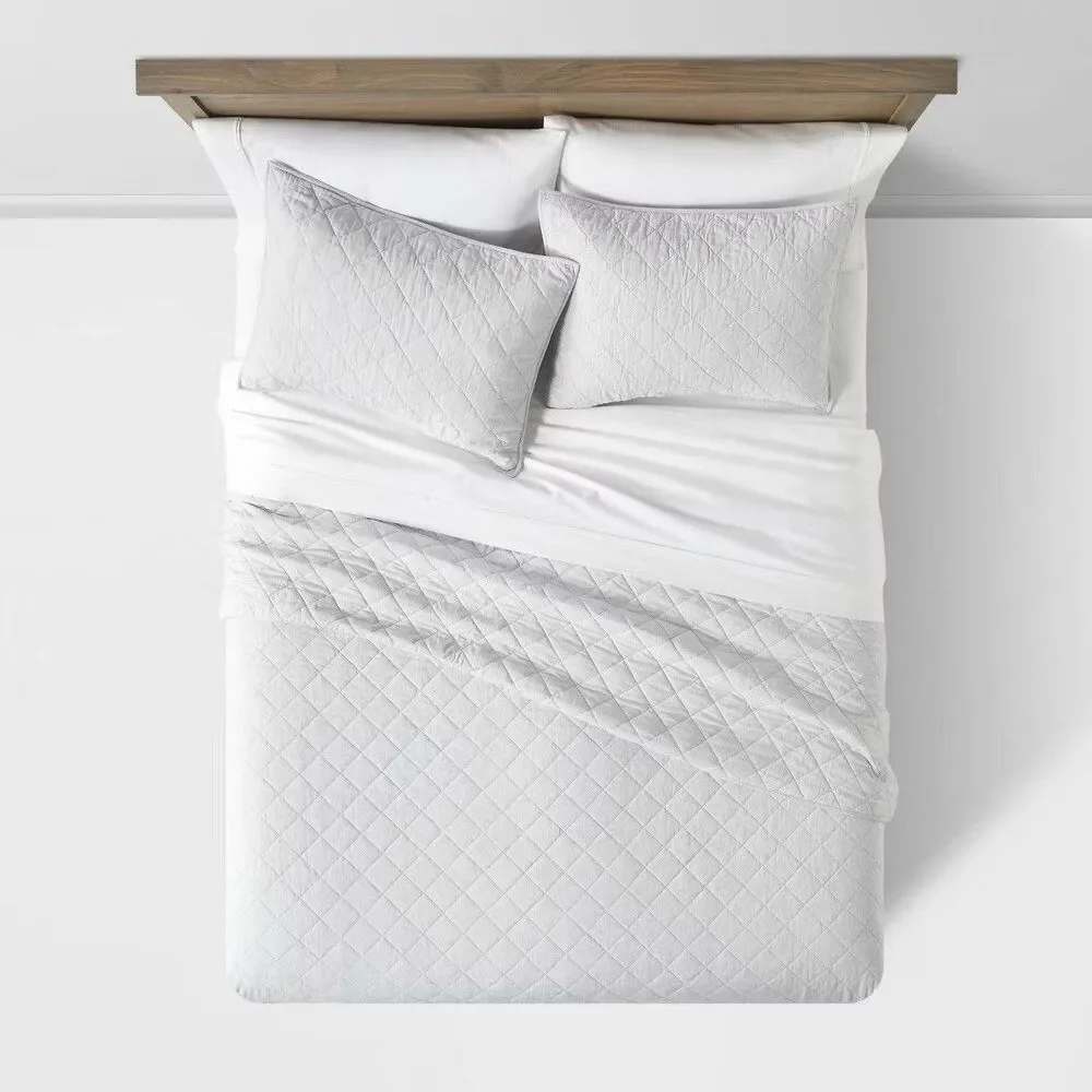 Threshold Full/Queen Diamond Stitch Cotton Linen Quilt Light Gray Midweight NEW
